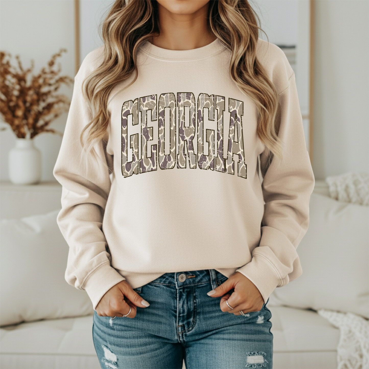 Vintage Distressed Camo State Tee or Sweatshirt