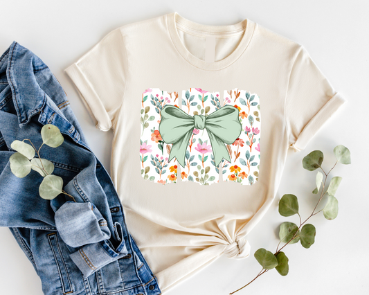 Floral Coquette Bow Tee - Soft Girl - Trendy Cute